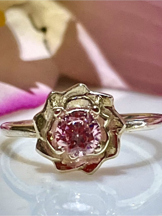 Handmade Jewelry - Delicate Flower (Simulated Diamond Pink Cubic Zirconia~5mm) SS Ring,